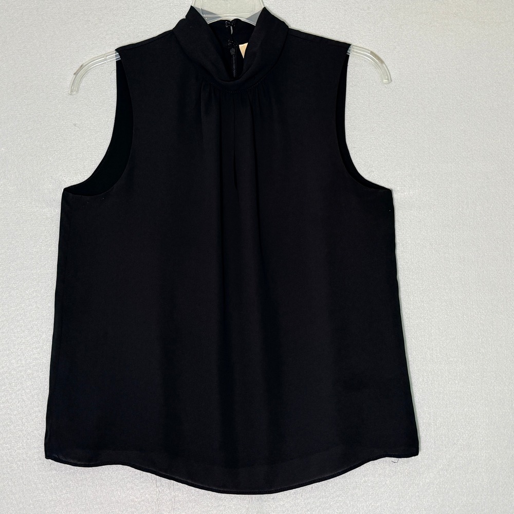 Elie Tahari Mock Neck Keyhole Blouse Womens Size L Black Minimalist Quiet Luxury
